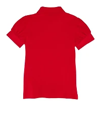French Toast Girls 4-6x Puff Sleeve Button Detail Polo, Red, Size 6-6X