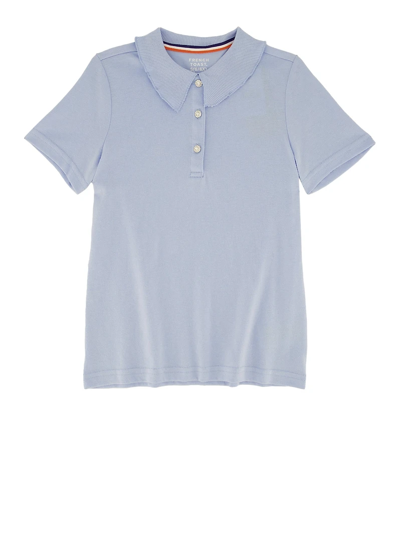 French Toast Girls 4-6x Rhinestone Button Short Sleeve Polo, Blue, Size 6-6X