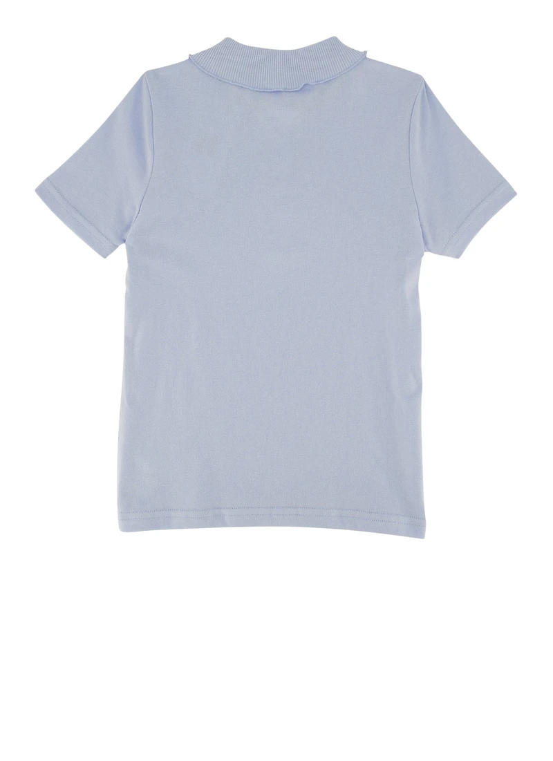 French Toast Girls 4-6x Rhinestone Button Short Sleeve Polo, Blue, Size 6-6X