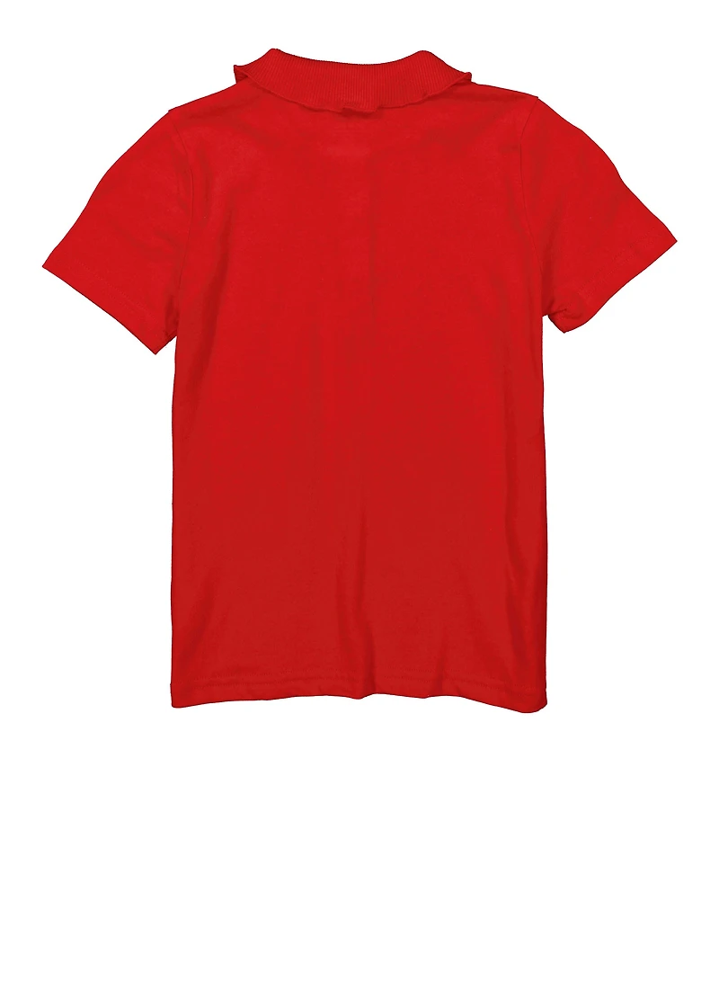 French Toast Girls 4-6x Rhinestone Button Polo Shirt, Red,
