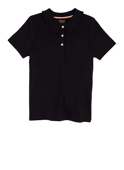 French Toast Girls 4-6x Solid Rhinestone Button Short Sleeve Polo, Blue, Size 4-5