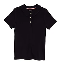 French Toast Girls 4-6x Solid Rhinestone Button Short Sleeve Polo