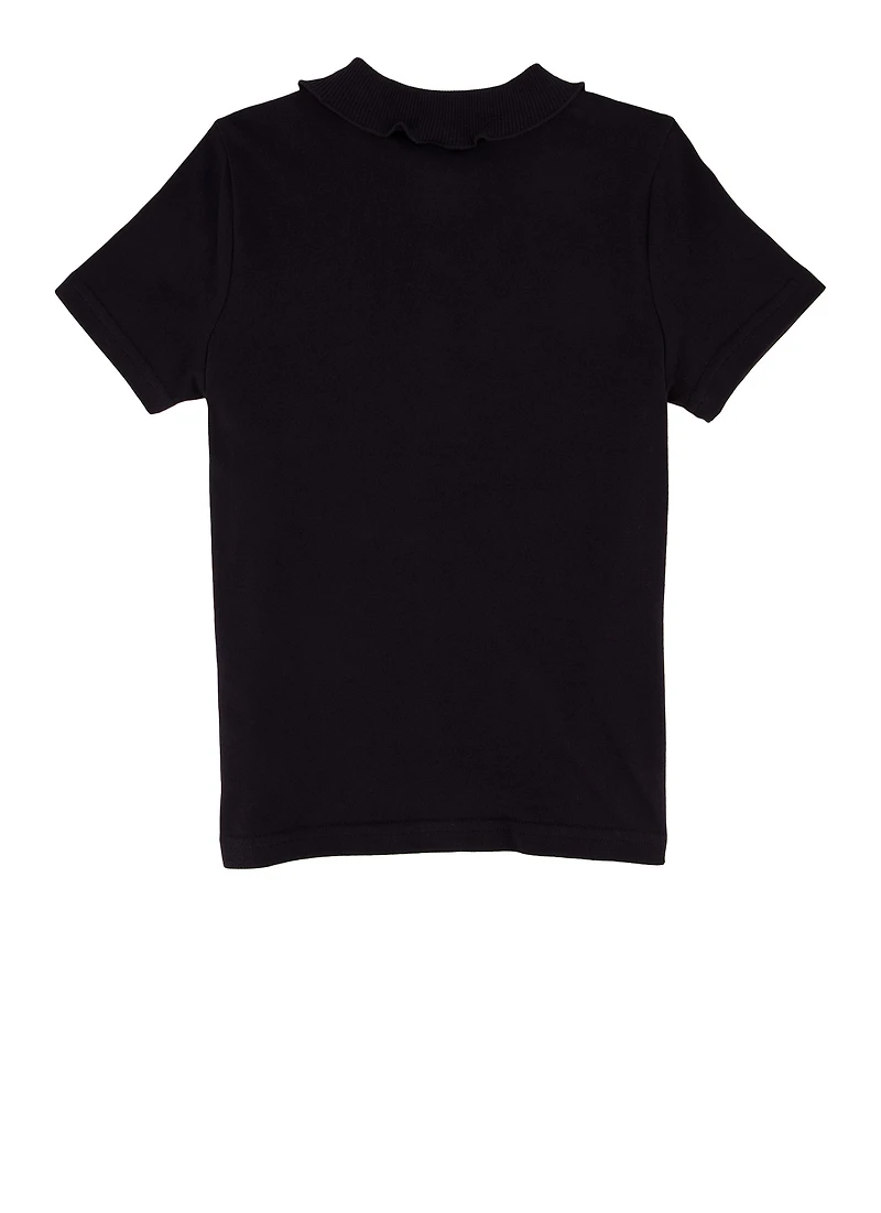 French Toast Girls 4-6x Solid Rhinestone Button Short Sleeve Polo