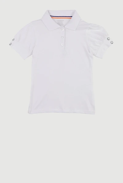 French Toast Girls 4-6x Rhinestone Button Puff Sleeve Polo, White, Size 6-6X