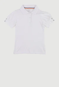 French Toast Girls 4-6x Rhinestone Button Puff Sleeve Polo, White, Size 6-6X