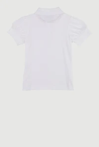 French Toast Girls 4-6x Rhinestone Button Puff Sleeve Polo, White, Size 6-6X