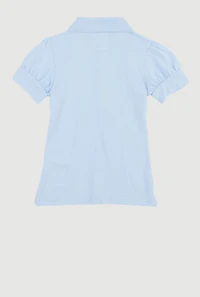 French Toast Girls 4-6x Puff Sleeves Collared Uniform Polo Shirt, Blue, Size 4-5