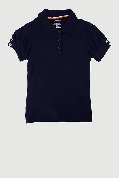 French Toast Girls 4-6x Rhinestone Detail Polo Shirt, Blue, Size 4-5
