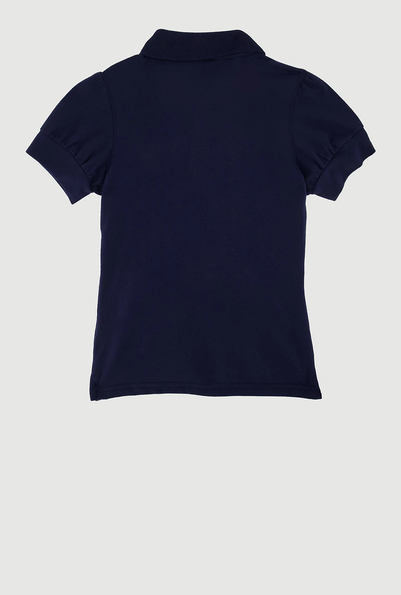 French Toast Girls 4-6x Rhinestone Detail Polo Shirt, Blue, Size 6-6X