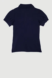 French Toast Girls 4-6x Rhinestone Detail Polo Shirt, Blue, Size 6-6X