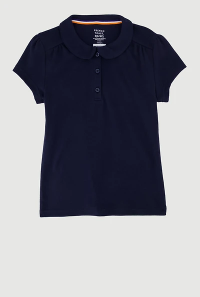 French Toast Girls 4-6x Short Sleeve Peter Pan Collar Polo, Blue, Size 6-6X