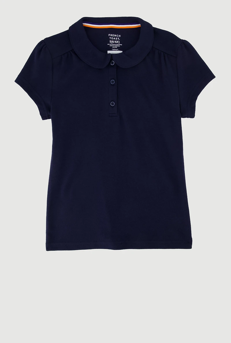 French Toast Girls 4-6x Short Sleeve Peter Pan Collar Polo, Blue, Size 4-5