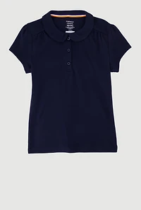 French Toast Girls 4-6x Short Sleeve Peter Pan Collar Polo, Blue, Size 4-5