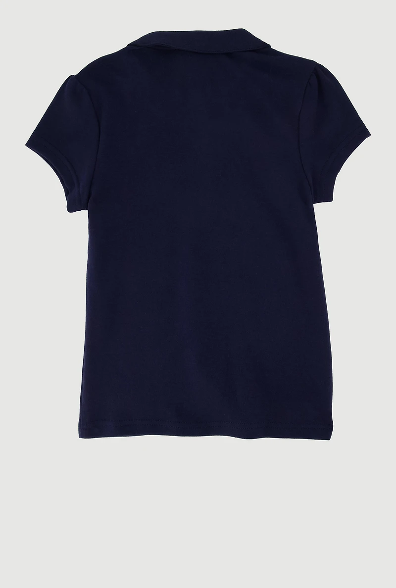 French Toast Girls 4-6x Short Sleeve Peter Pan Collar Polo, Blue, Size 6-6X