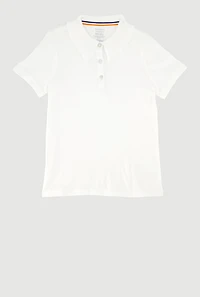 French Toast Girls 4-6x Rhinestone Button Polo Shirt, White, Size 4-5