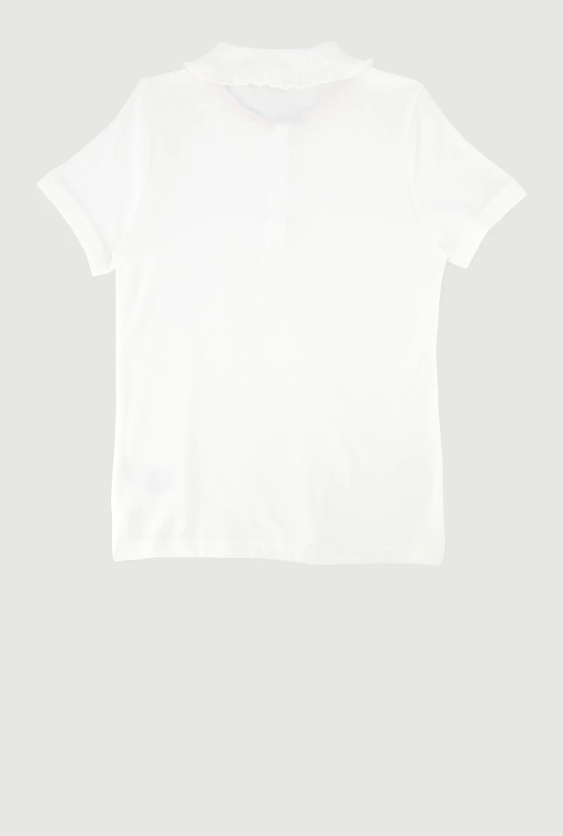 French Toast Girls 4-6x Rhinestone Button Polo Shirt, White,