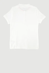French Toast Girls 4-6x Rhinestone Button Polo Shirt, White,
