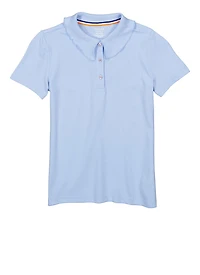 French Toast Girls 7-14 Lettuce Edge Rhinestone Button Polo Shirt