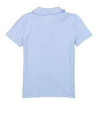 French Toast Girls 7-14 Lettuce Edge Rhinestone Button Polo Shirt, Blue,