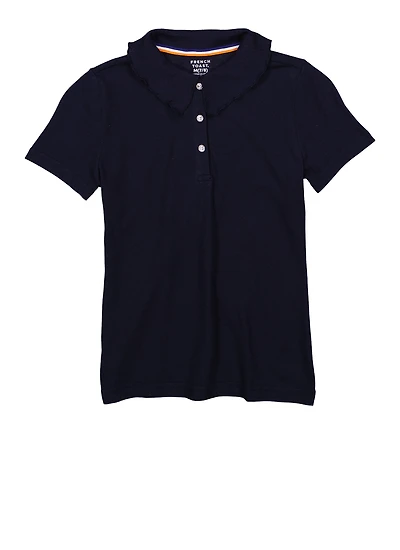 French Toast Girls 7-16 Rhinestone Button Short Sleeve Polo Shirt, Blue, Size 7-8