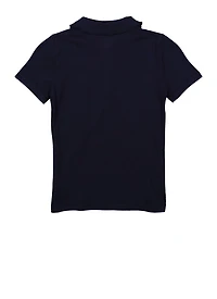 French Toast Girls 7-16 Rhinestone Button Short Sleeve Polo Shirt, Blue, Size 7-8