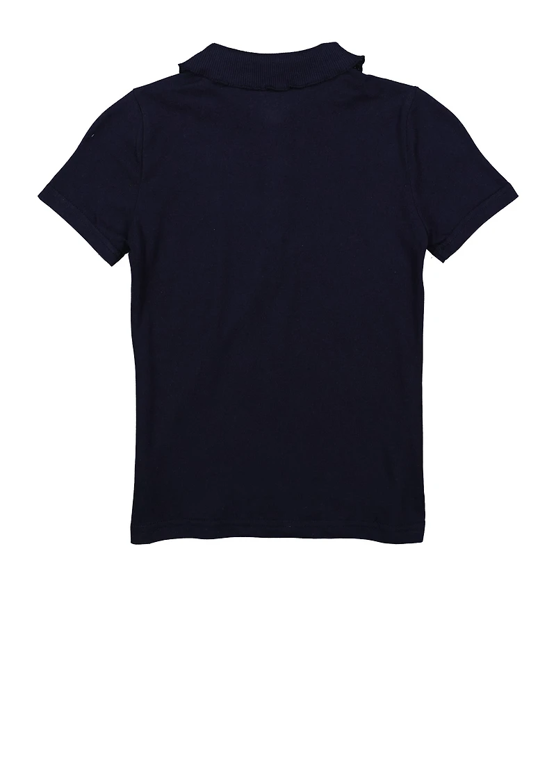 French Toast Girls 7-16 Rhinestone Button Short Sleeve Polo Shirt