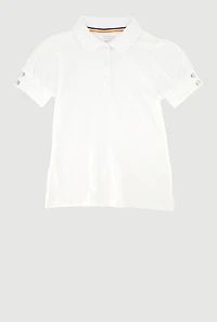 French Toast Girls 7-16 Puff Sleeve Polo Uniform Shirt, White, Size 7-8