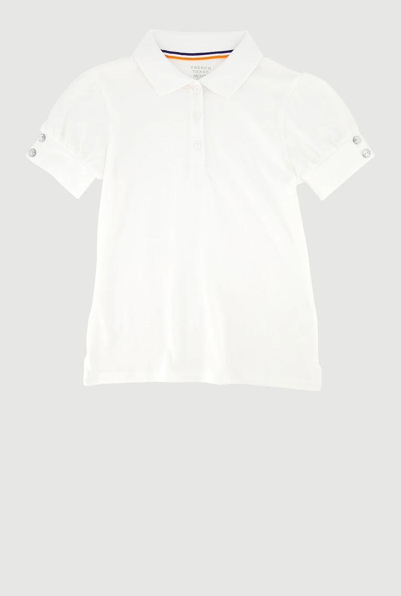French Toast Girls 7-16 Puff Sleeve Polo Uniform Shirt, White, Size 7-8