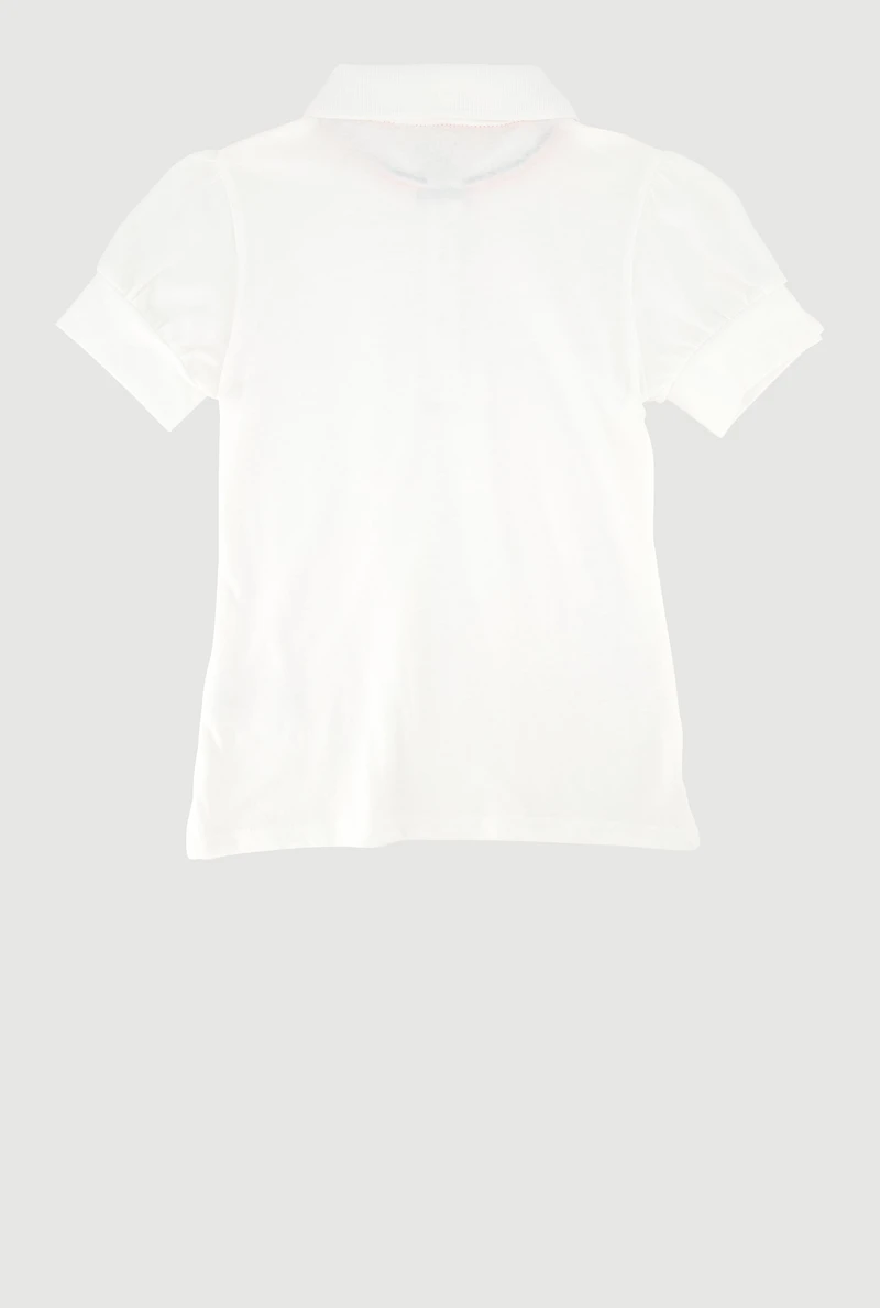 French Toast Girls 7-16 Puff Sleeve Polo Uniform Shirt, White, Size 7-8
