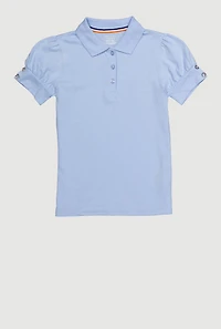 French Toast Girls 7-14 Puff Sleeve School Uniform Polo Shirt, Blue, Size 10-12