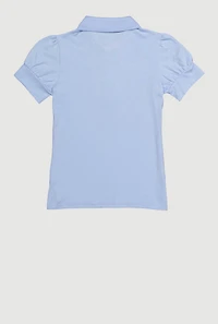 French Toast Girls 7-14 Puff Sleeve School Uniform Polo Shirt, Blue, Size 10-12