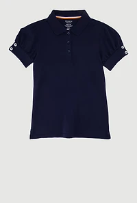 French Toast Girls 7-16 Puff Sleeve Uniform Polo Shirt, Blue, Size 14-16
