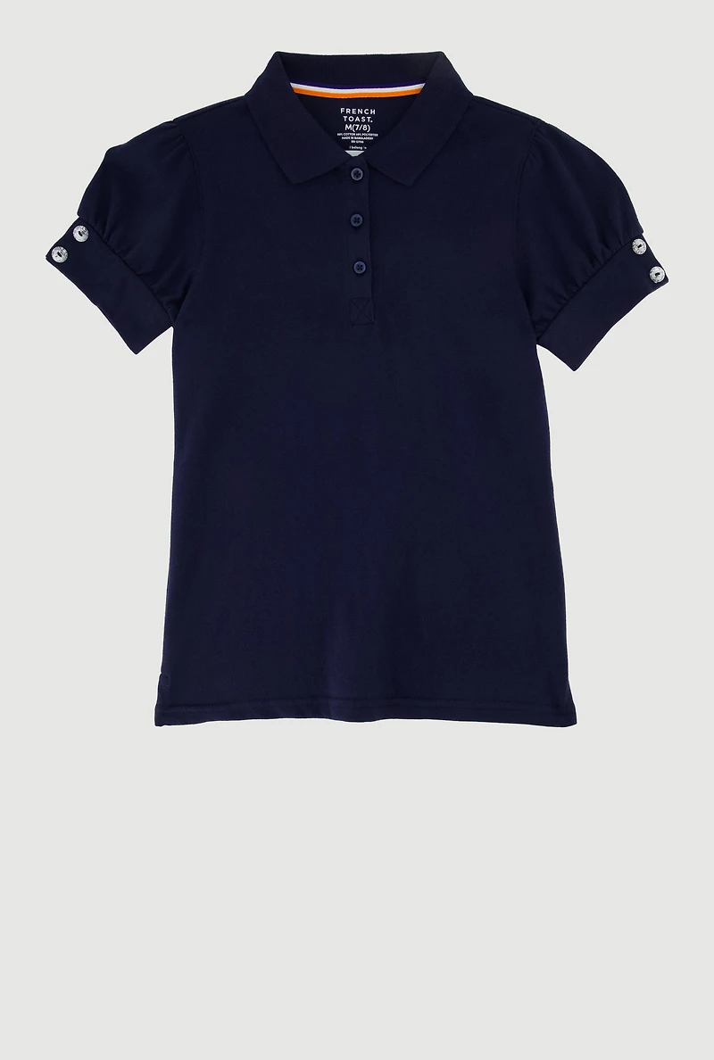 French Toast Girls 7-16 Puff Sleeve Uniform Polo Shirt, Blue, Size 14-16