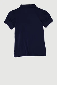 French Toast Girls 7-16 Puff Sleeve Uniform Polo Shirt, Blue, Size 14-16