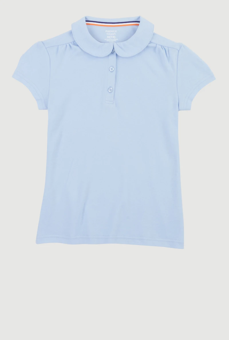 French Toast Girls 7-14 Solid Peter Pan Collar Polo Shirt, Blue, Size 10-12