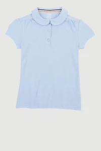 French Toast Girls 7-14 Solid Peter Pan Collar Polo Shirt, Blue, Size 10-12