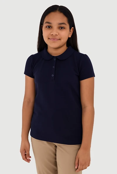 French Toast Girls 7-16 Peter Pan Collar Polo, Blue,