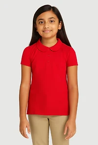 French Toast Girls 7-14 Pearl Button Front Polo Shirt, Red, Size 7-8