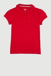 French Toast Girls 7-14 Pearl Button Front Polo Shirt, Red, Size 7-8