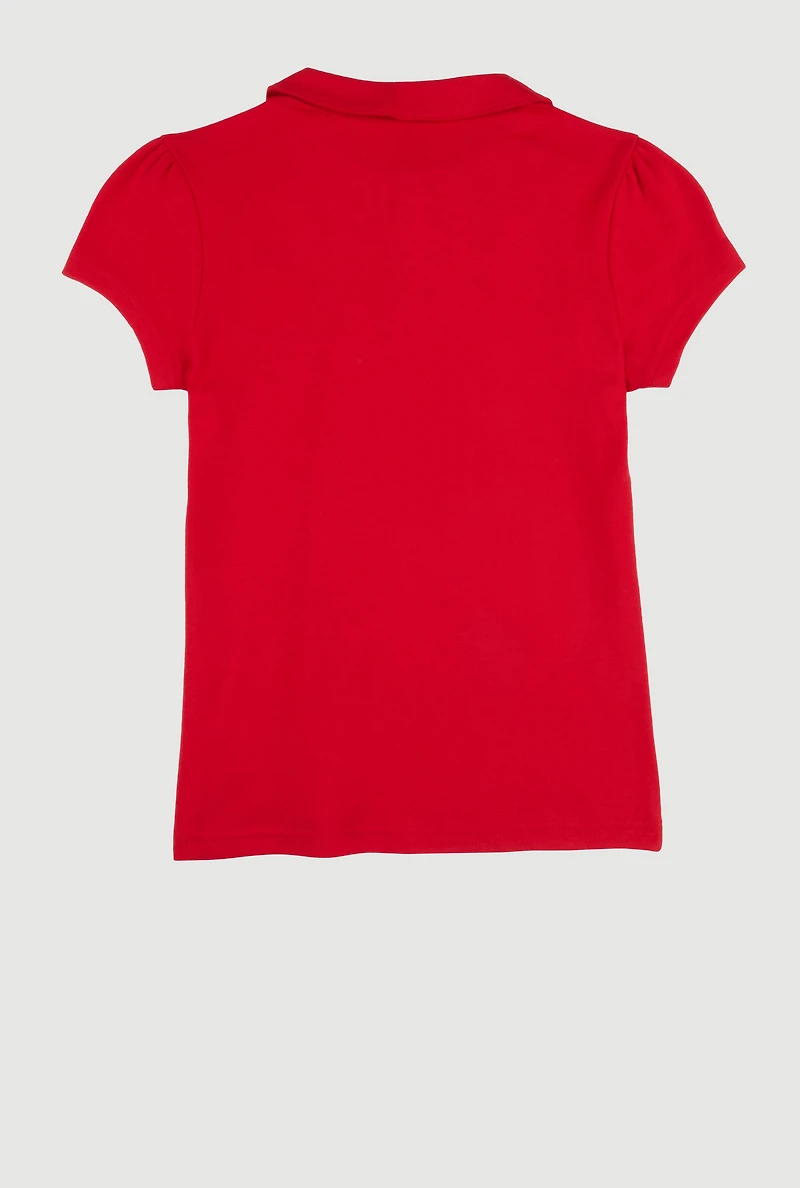 French Toast Girls 7-14 Pearl Button Front Polo Shirt, Red, Size 14-16