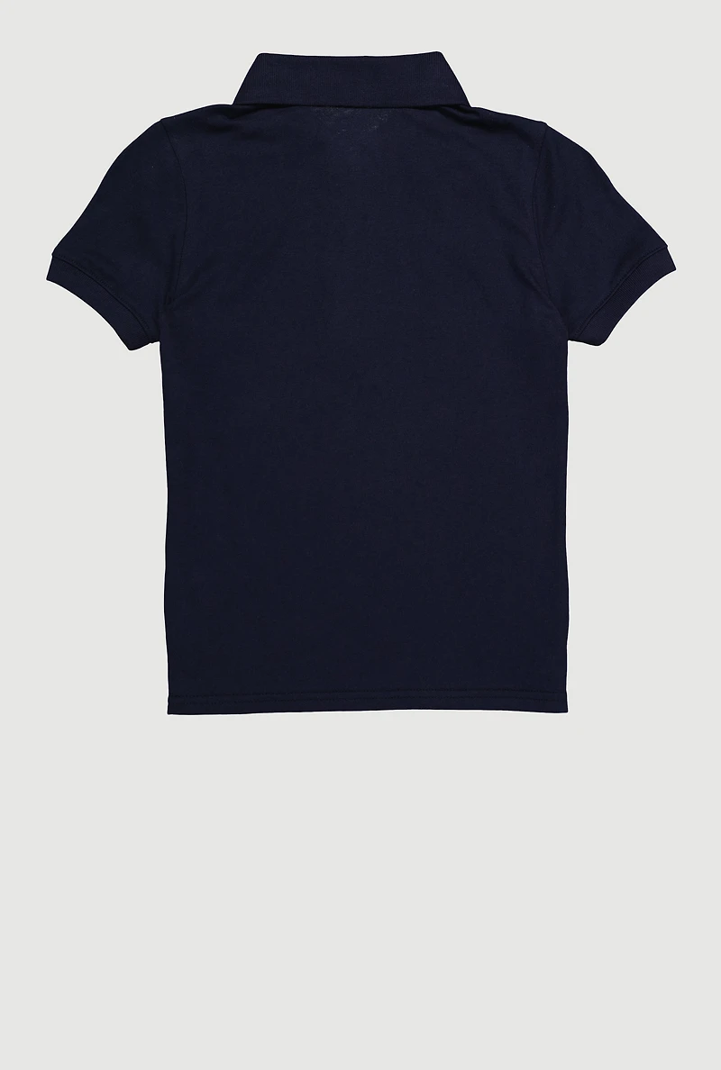 French Toast Girls 7-14 Zip Neck Puff Sleeve Polo Shirt, Blue, Size 14-16