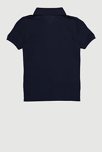 French Toast Girls 7-14 Zip Neck Puff Sleeve Polo Shirt, Blue, Size 14-16