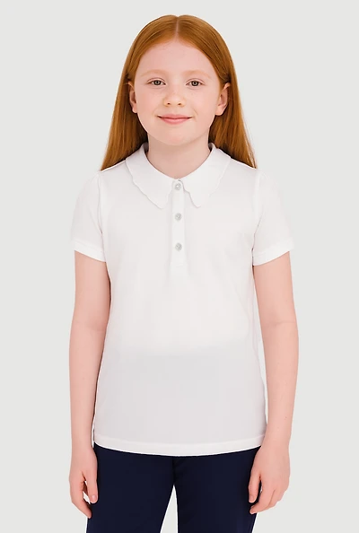 French Toast Girls 7-16 Polo Shirt with Rhinestone Buttons, White,