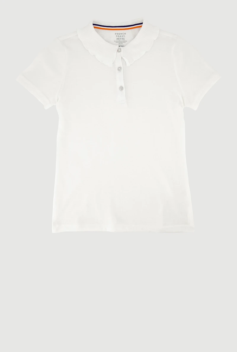 French Toast Girls 7-16 Polo Shirt with Rhinestone Buttons, White,