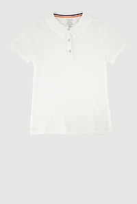French Toast Girls 7-16 Polo Shirt with Rhinestone Buttons, White,