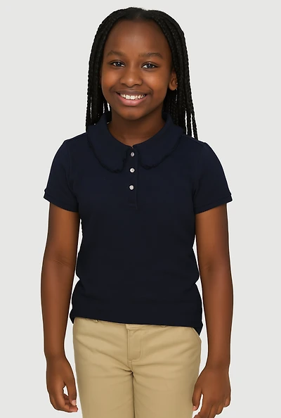 French Toast Girls 7-14 Rhinestone Button Polo Shirt, Blue, Size 10-12