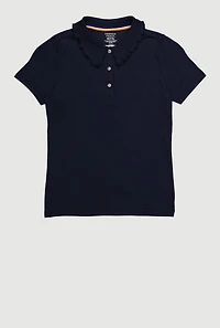 French Toast Girls 7-14 Rhinestone Button Polo Shirt, Blue, Size 10-12