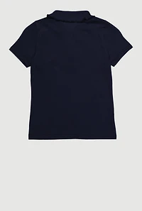 French Toast Girls 7-14 Rhinestone Button Polo Shirt, Blue, Size 10-12
