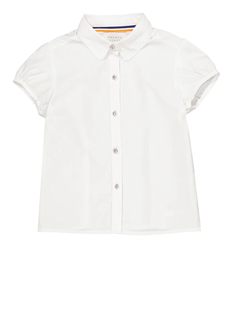 French Toast Girls 4-6x Rhinestone Button Front Shirt, White, Size 5