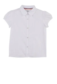 French Toast Girls 7-14 Puff Sleeve Rhinestones Button Polo Shirt, White,